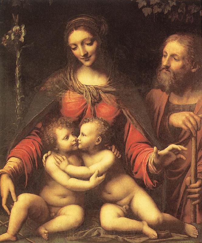 LUINI, Bernardino Holy Family with the Infant St John af Spain oil painting art